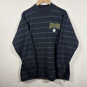 Vtg 90s Oakland Athletics Striped Shirt Salem Sportswear Front Row Mock Neck L